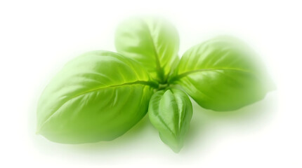 Fresh green basil leaves radiating on a bright white background creating a natural aroma