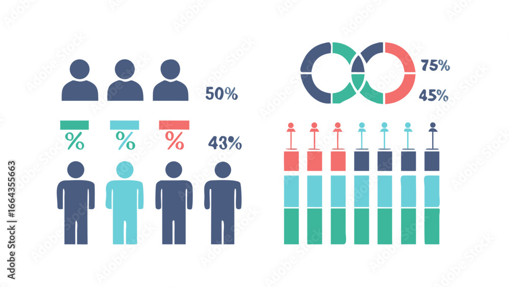 Aufkleber infographic elements showing demographic data and statistics isolated on transparent background