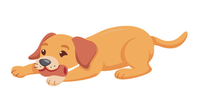 Cute cartoon dog playing with a bone isolated on transparent background