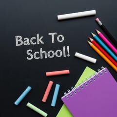 Back to school chalk and pencils isolated on white background