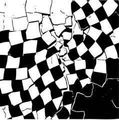 Black and white broken checkerboard, fragmented geometric distortion, SVG abstract background