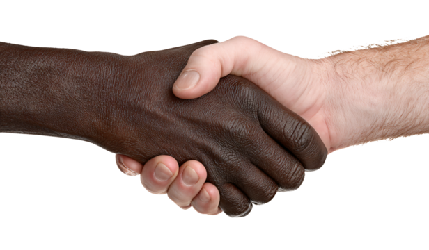 Diverse hands clasped in agreement, symbolizing unity and partnership