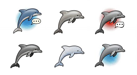 Obraz premium Cartoon dolphin illustrations jumping set