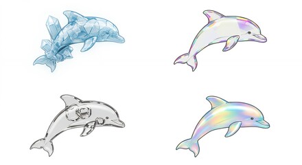 Obraz premium Four dolphin illustrations in different colors and styles
