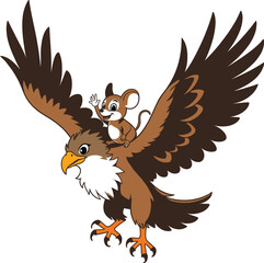 Obraz premium Eagle flying with mouse friend on back, unusual animal friendship