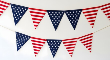 Obraz premium American flag bunting with stars and stripes, isolated on white background, perfect for patriotic celebrations and national holidays