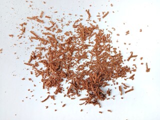 Wood shavings isolated on white background.