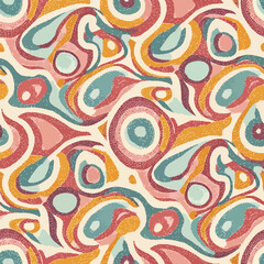 Seamless Pattern, Retro seamless pattern with abstract shapes in earthy tones and grunge texture Stock royalty free image.