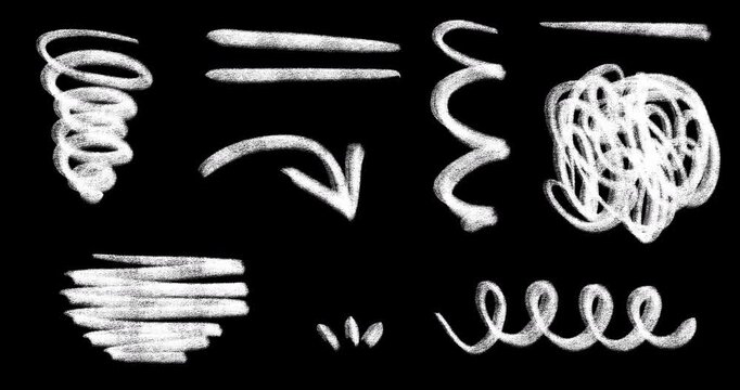 Pack of Animated Hand Drawn Lines and Scribbles Elements, Highlighter, Doodle marker for selecting text. Doodle loop animation with Alpha channel.