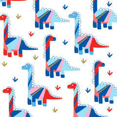 brontosaurus dinosaur colorful vector cartoon seamless pattern design for kids apparel fullprint fabric © Rizki