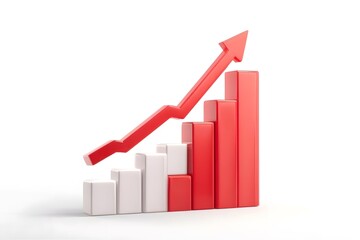 Red upward arrow over ascending bar chart.