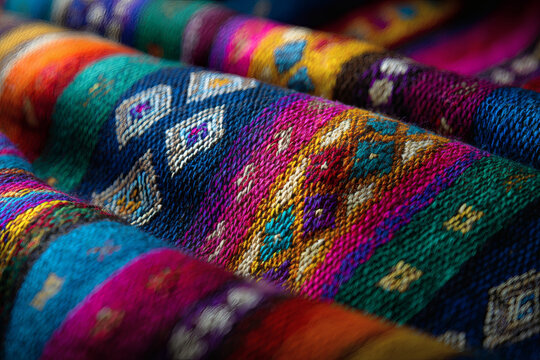 Detalle de tejido de tela tradicional colorida