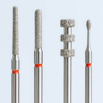 Diamond burr drill bits set with red ring for precision grinding, engraving, polishing and dental or manicure use
