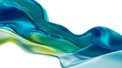Fluid waves of vibrant blue and green abstract art flow gracefully on a white background.