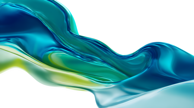 Fluid waves of vibrant blue and green abstract art flow gracefully on a white background.