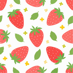 Cute Strawberry pattern, seamless print with berry. Natural sweet food. Summer fruit background for fabric, textile, wrapping paper, wallpaper. 