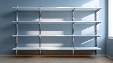 Minimalist White Shelving Unit in Bright Room with Natural Light and Spacious Atmosphere