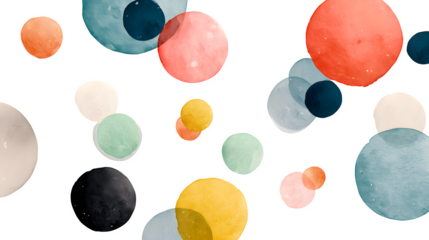 Vibrant watercolor bubbles float playfully against a clean white background, evoking a sense of joy and lightness.
