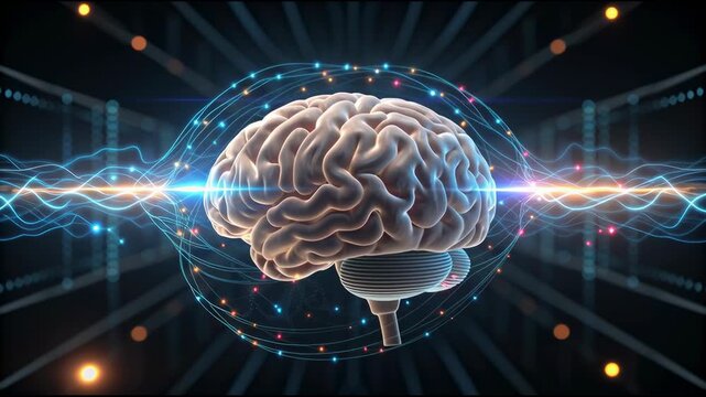 Innovative neural computer interface technology showcasing digital brain activity and intelligence to enhance neural communication and drive
