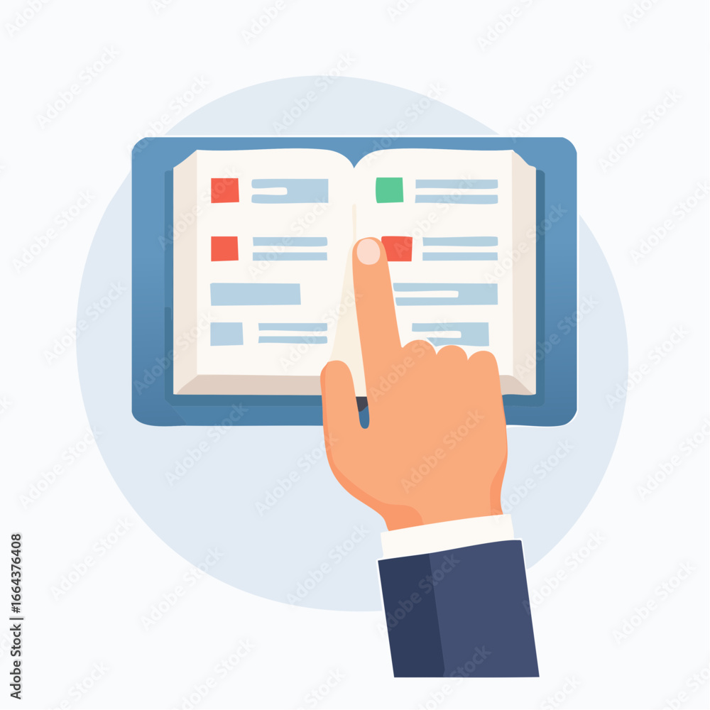 Poster Hand Pointing To Highlighted Page In Open Book