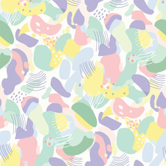 Seamless Pattern, Playful pastel shapes and lines creating a cheerful abstract pattern design Stock royalty free