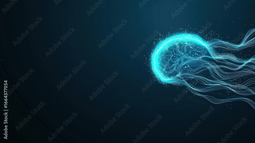 Poster innovation abstract brain with circuit futuristic digital brain connected with neural lines, represe