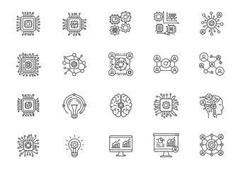 Explore modern AI, machine learning, and data analytics concepts with these essential technology icons perfect for digital innovation projects and business intelligence solutions