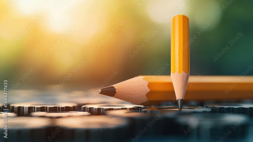 Poster pencil and gear setting a pencil positioned alongside a gear icon, illustrating concepts of customiz