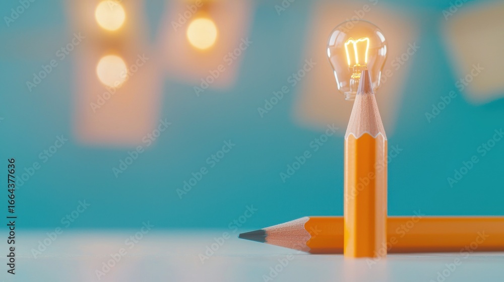 Poster pencil with light bulb a dynamic image of a pencil tip illuminating with a light bulb above, reflect