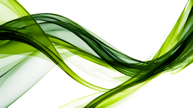 Graceful flowing green abstract waves on a clean white background, evoking nature and technology.