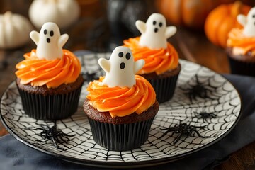 Party Dessert Idea - Ghost-Topped Cupcakes in Halloween Theme