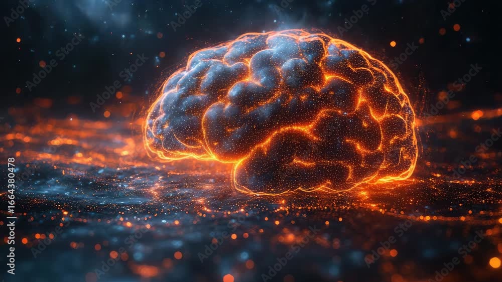 Poster glowing brain neural network connection, artificial intelligence concept, futuristic technology