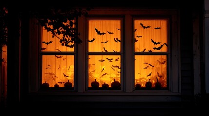 Halloween window decor at night