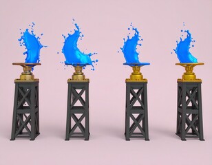 Four gas burners release powerful blue flames in a clean studio setting, symbolizing natural gas energy, industrial power, fuel efficiency, controlled combustion, and modern energy infrastructure