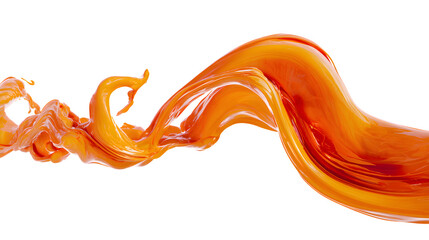 Dynamic orange liquid splash flowing smoothly against a clean white background.
