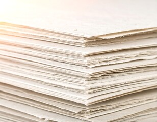 A neat stack of off-white, textured paper sheets, lit from above