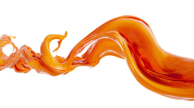 Dynamic orange liquid splash flowing smoothly against a clean white background.