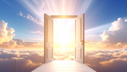Open Door to Heaven Bright Sunlight Cloudscape Spiritual Journey.