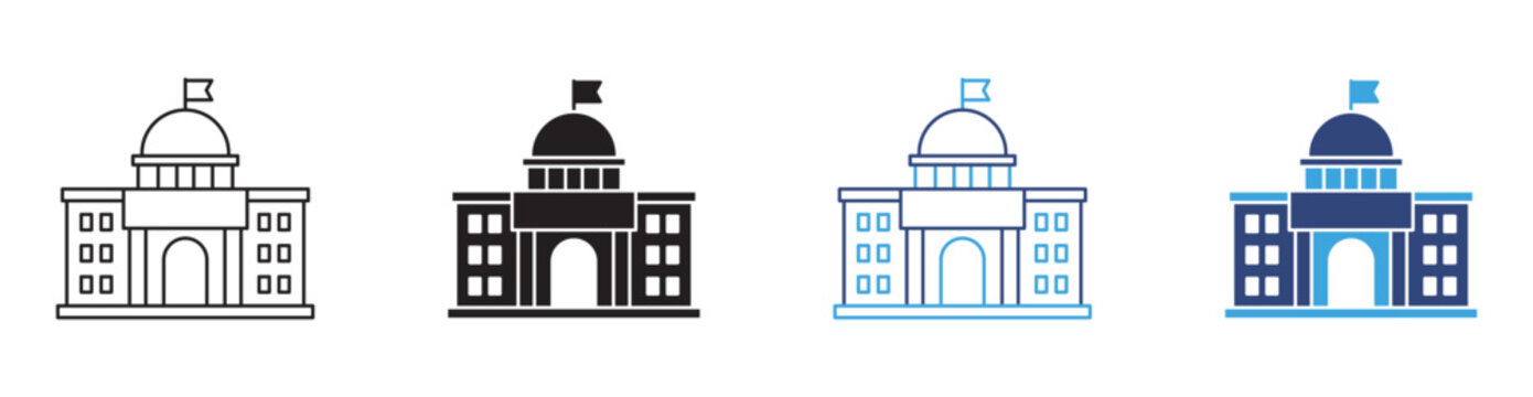 City hall building icon set in outline and flat style , government building icon set, vector illustration . 
