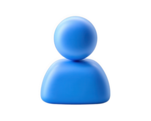 Blue person icon 3D avatar isolated on transparency background simple design digital object minimal style cheerful low resolution modern abstract human figure