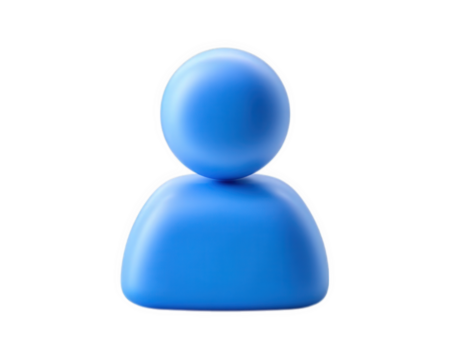 Blue person icon 3D avatar isolated on transparency background simple design digital object minimal style cheerful low resolution modern abstract human figure
