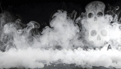 Ethereal skull in Smoke: Eerie skull shape manifests from swirling plumes of white smoke against a contrasting dark backdrop, creating a captivating and atmospheric scene.
