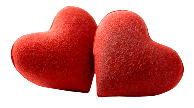 Two plush red hearts symbolizing love and affection.