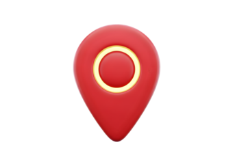 Vibrant red map pin icon with golden highlight signifying location and navigation - penanda lokasi