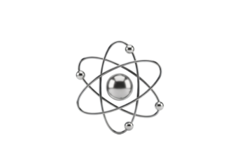 Dynamic silver atom model symbolizing scientific discovery and innovation in technology