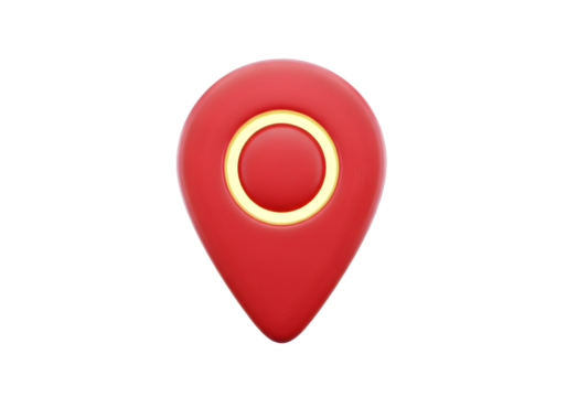 Vibrant red map pin icon with golden highlight signifying location and navigation - penanda lokasi