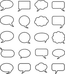 Blank speech bubbles, comic chat icons, conversation frames, dialogue symbols, communication elements, message cloud shapes, talk balloon design, outline vector