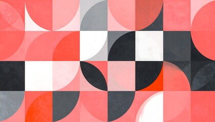 Geometric Harmony: A captivating geometric design unfolds, with squares, circles and striking blend of color, shapes and textures, offering a visual feast for the senses.