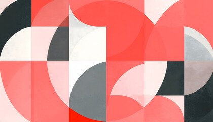 Geometric Abstraction: A vibrant and dynamic composition featuring interlocking geometric shapes, combining red, gray, and white hues, creating a visually engaging and modern design.