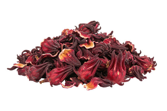 Pile of dry hibiscus tea isolated background